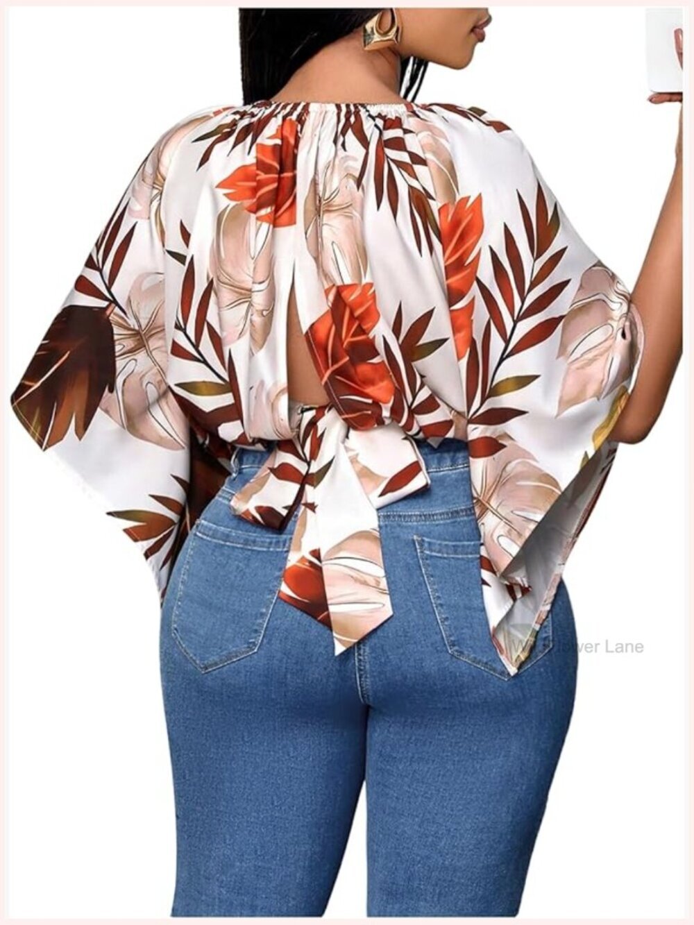 Plus Size Tropical Bow Blouse Dolman Sleeve Crewneck Beach Vacation Top